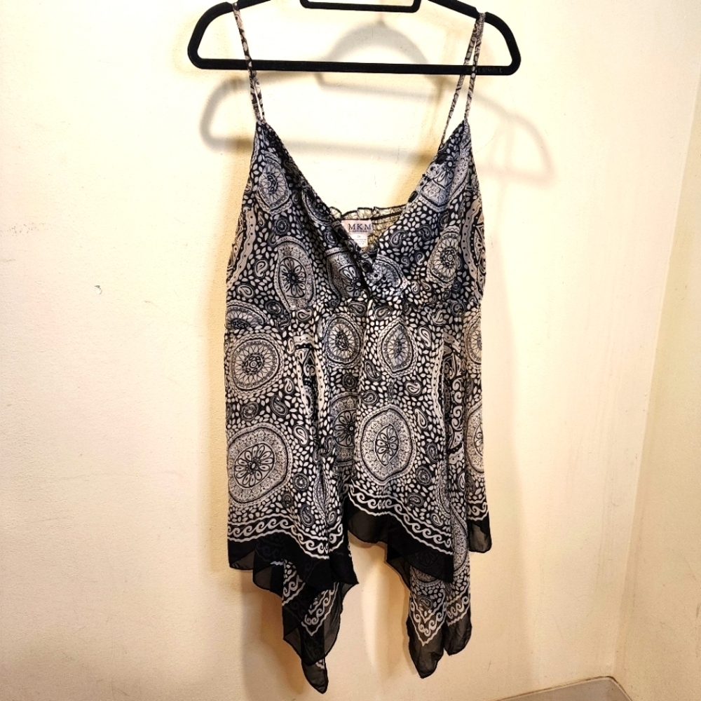 M.K.M Designs Black and White Asymmetrical Camisole Top Plus Size 2x